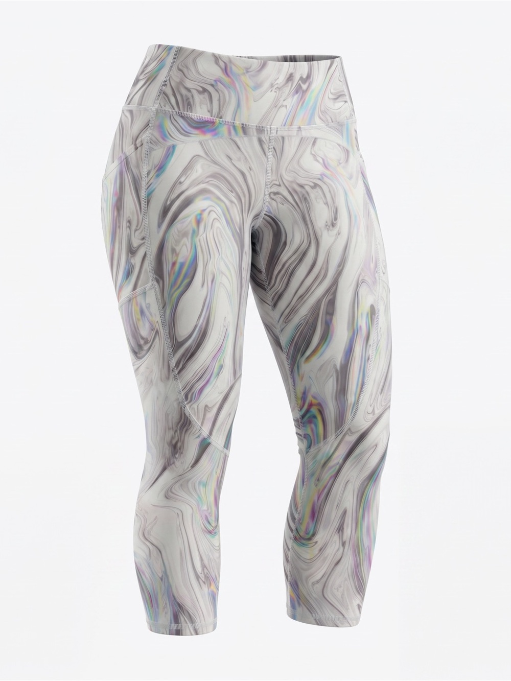 Athleta Marbled Capri Leggings in White, Gray and Iridescent